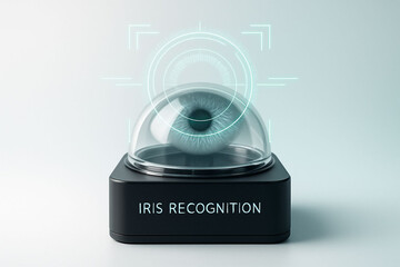 Close up of a futuristic holographic eye projected from a black device