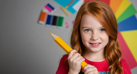 Young Girl with Pencil, Creative Education Concept