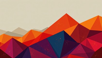 Minimalist overlapping polygon shapes in various warm earthy tones and bright accents