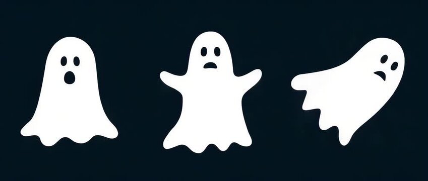 cute halloween ghosts on dark background ilustrated animation