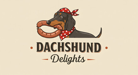Cute Dachshund Cartoon Dog Wearing Red Bandana and Holding a Pretzel in Mouth for Dog Food or Pet Supplies Marketing