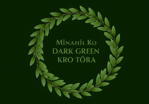 Laurel Wreath Circle with Text "Mīnahil Ko Dark Green Kro Tōra" | Ornamental Leaf Frame for Logo Design, Invitations, and Decorative Graphics