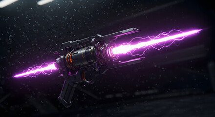 Futuristic Sci-Fi Gun with Purple Lightning in Space Transparent Background