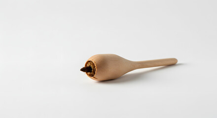 Wooden Honey Dipper Craft Tool with Natural Finish on White Background