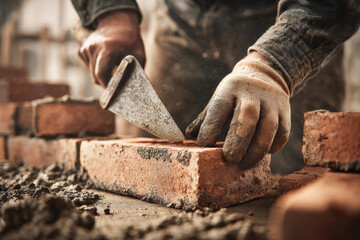 Crafting a strong foundation through skilled hands in bricklaying at a construction site