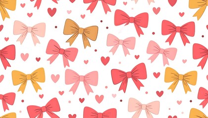Delicate and Festive Bows with Tiny Hearts Seamless Pattern for Celebration