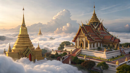 Naklejka premium Thai Heaven in Multi-Perspective Art Style