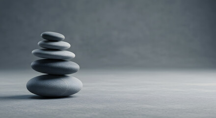 Stacked Smooth Gray Stones on Minimalist Light Gray Surface in Calm Zen Style