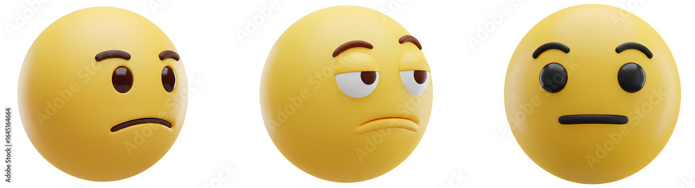 Aufkleber three yellow emoji faces displaying different expressions in a side by side comparison render style 