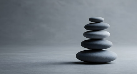 Stacked Smooth Gray Stones on Light Gray Surface in Minimalist Zen Style