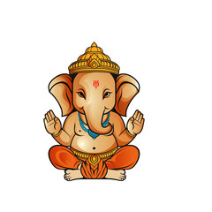 Colorful Illustration of Lord Ganesha with Traditional Elements