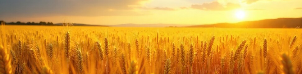 Obraz premium Golden wheat field shimmering under the summer sun, ripe for harvest Abundant crop ready for reaping, representing prosperity and success , ripe grain, outdoor