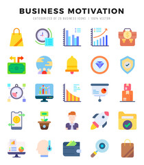 BUSINESS MOTIVATION Icons Pack Flat Style. Vector illustration.