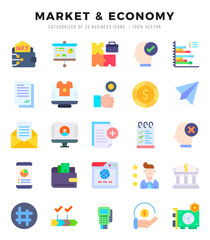 Set of Market & Economy Icons. Simple Flat art style icons pack. Vector illustration.