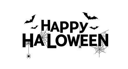 Minimalist Black & White Halloween Typography with Spiders and Bats"