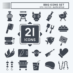 Icon Set BBQ. related to Food symbol. glyph style. design editable