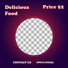 Delicious food poster design for social media ads . Ai file , color RGB . Expand file .