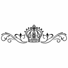 Minimilist elegant crown design with decorative swirls and flourishes in a symmetrical black and white pattern vector © 1Ten