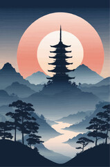 japanese pagoda in the mountains