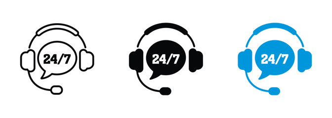 24 /7 Customer Support Headset Icon Set , Live chat icon pack. Customer service and support icon , vector illustration .