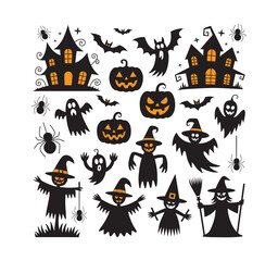 Fototapeta premium Halloween Silhouette Set Design