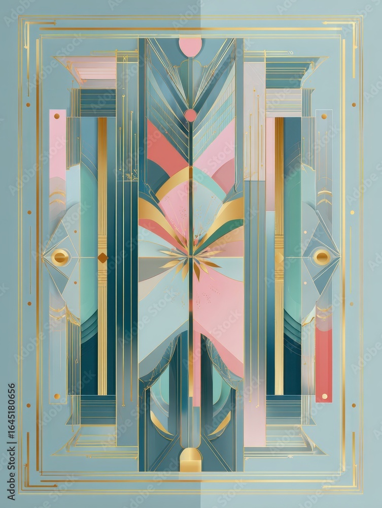 Poster geometric abstraction in soft hues: an elegant composition of geometric shapes and soft color palett
