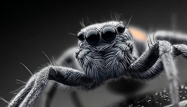 Intricate Macro View of a Leaping Spider Captivating Glossy Eyes in Extreme Close-Up Photography