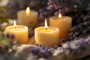 Candles and Lavender Serene Still Life Spa and Meditation Concept