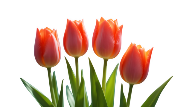Four tulip buds on transparent background