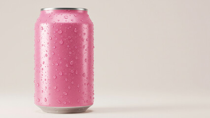 Pink Aluminum Can with Condensation Refreshing Beverage Mockup