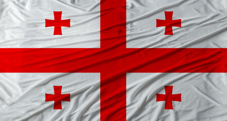 Close up of Georgia flag waving. Flag of Georgia with cloth texture