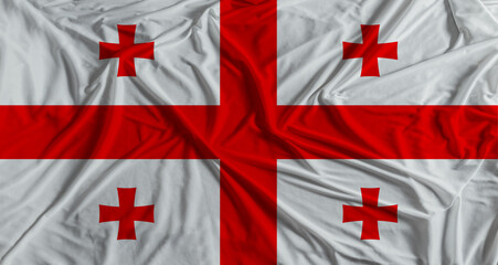 Georgian flag with fabric texture background. National flag of Georgia with cloth texture
