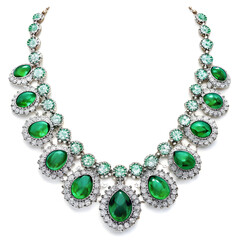 necklace with green emerald stones