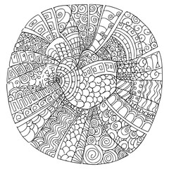 Clean outline drawing of A zentangle style coloring page filled with various abstract structured patternss