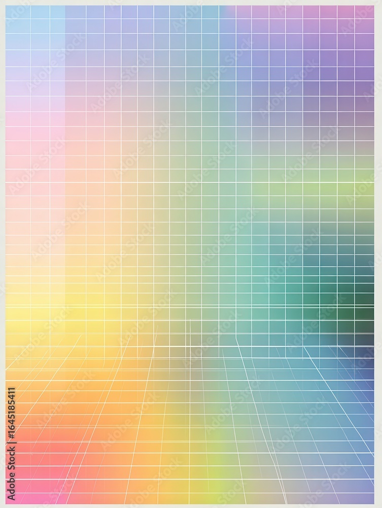 Poster abstract grid of hues: a captivating blend of soft, pastel colors unfolds across a grid of precise l