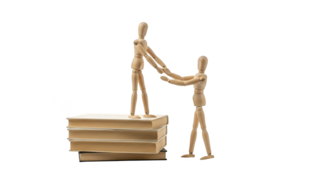 Wooden Figures Helping Each Other With Books