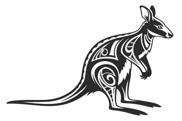Fototapeta premium Kangaroo with tribal tattoo isolated on white background, vector illustration