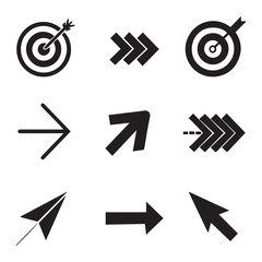 A vector illustration set of black web arrows, icons, and signs for a business direction design