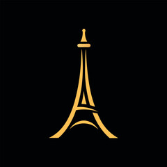 Golden eiffel tower silhouette on black background