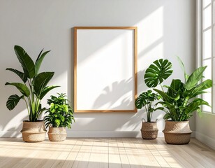실내 식물과 빈 액자 목업 Blank Frame Mockup with Houseplants