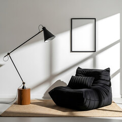 A cozy contemporary living room with a sofa armchair coffee table and soft lighting