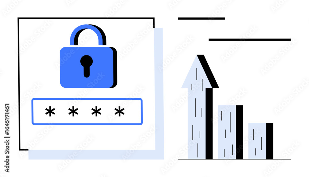 Poster lock with password highlighted alongside a bar graph showing growth trend. ideal for cybersecurity, 