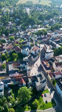 aerial view of the city meerane in east germany vertical 4k