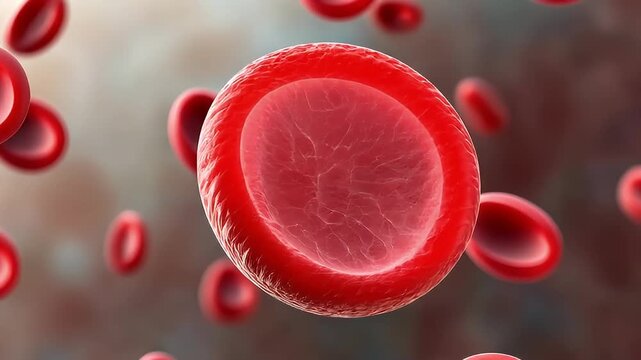 Detailed Macro View of Red Blood Cells Illustrating Internal Structure on Blur Background