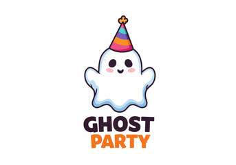Cute Cartoon Ghost with Party Hat for Halloween Celebration