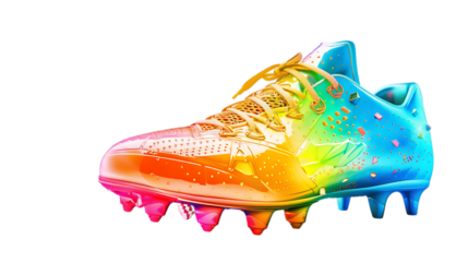 Colorful football cleat shoe footwear sport equipment athletic gear vibrant rainbow colors isolated design soccer cleats on transparent background -football shoes