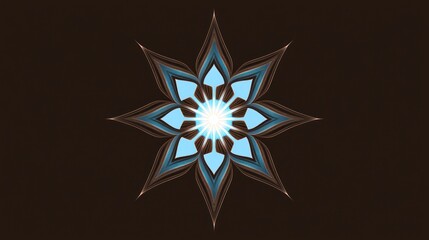 Ornate, light-blue flower-like mandala on dark background