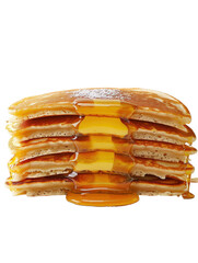 Fototapeta premium Delicious Stack of Fluffy Pancakes Drizzled with Maple Syrup on a White Background on transparent background