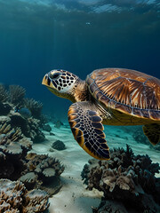 Fototapeta premium Sea turtles under the sea