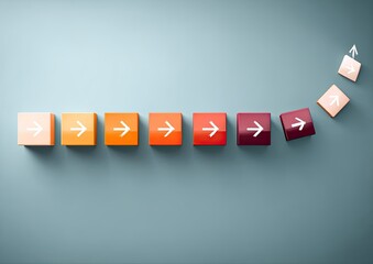 Stacked colored blocks with arrows, showing progression and potential loss